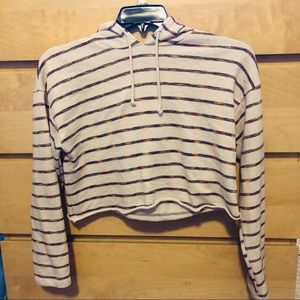 Striped Cropped Sweater with Hood